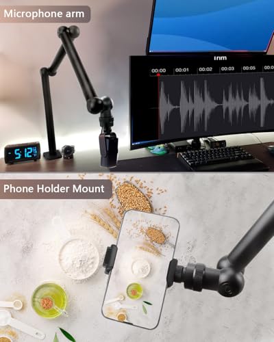 HEMMOTOP Magic Arm Desk Mount/Clamp, 28" | Overhead iPhone Mount, Adjustable Camera Arm for iPad, for Yeti Snowball Microphone, Light, Webcam, Action Camera AS05