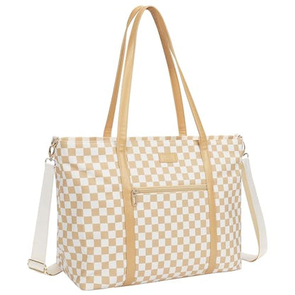 Laptop Tote Bag for Women 17 Inch, Teacher Bag with Compartments Canvas Computer Bag with 15 Pockets Work Tote Bag Travel Business Briefcase Office Handbag Bag with Shoulder Straps - color: A2-brown/Beige Canvas