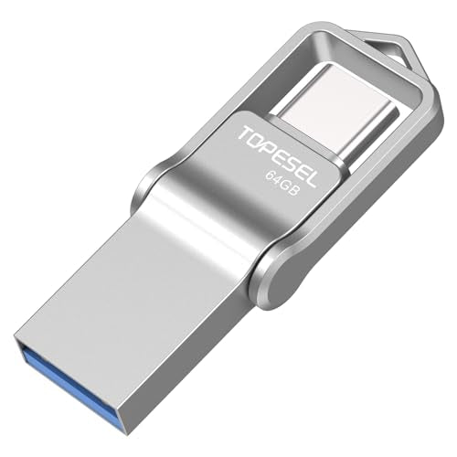 TOPESEL 64GB USB C Metal Flash Drive 2-in-1 OTG USB 3.0 + Type C Thumb Drive, UDP-Tech Waterproof Portable Jump Drive Swivel Design - color: Silver, size: 64GB-3.0