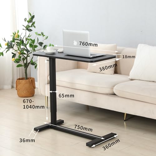 Mobile Standing Desk 90° Tilt Table Height Adjustable Storable Overbed Table 30 Inch Rolling Laptop Desk with Gas Spring Riser and Wheels for Home Office Medical School - color: Black