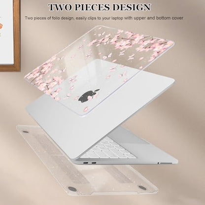 for MacBook Neo 13 inch Case 2026 (Model A3404), Glitter Printed Pattern Hard Shell Laptop Case with Keyboard Cover & Screen Film, Slim Plastic Protective Cover, Cherry Blossom Shiny - color: Cherry Blossom Shiny