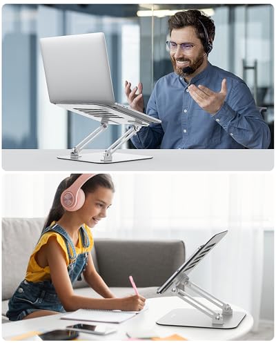 OMOTON Laptop Stand, Adjustable Metal Foldable Riser 10-17.2", Silver | Ergonomic Cooling Laptop Holder, Height Adjustable to 270mm for Sit-Stand, Portable Travel