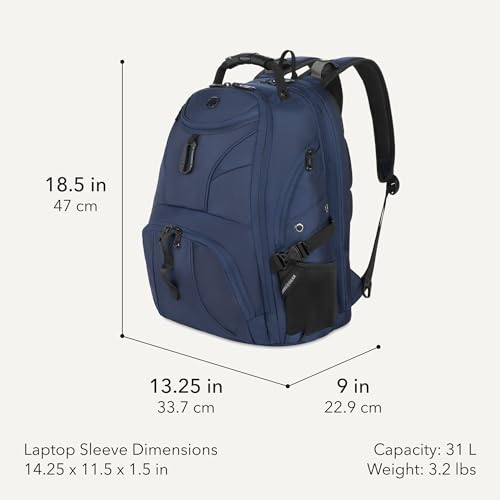 SWISSGEAR 1900 ScanSmart Laptop Backpack, Fits Most 17-Inch Laptops, TSA-Friendly Lay-Flat Design, RFID Protection, and Tablet Pocket, Black, 31L, 18.5-Inch - color: Navy Ballistic