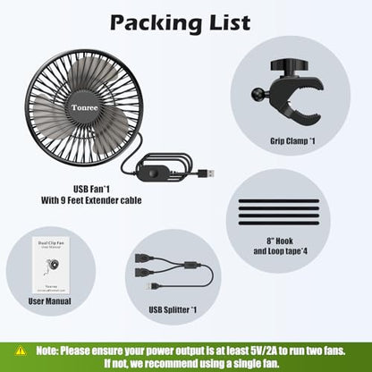Golf Cart Fan, Portable USB Clip Fan for EZGO, Club Car, Yamaha, 3700rpm Hi-velocity and Low Noise, 3 Speed, 360° tilt, 10sec Quick Mount, Waterproof, for Travel Camping Outdoor Car Home RV
