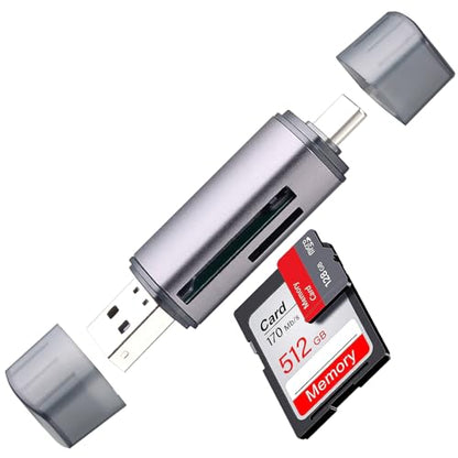 USB-C and USB SD Card Reader, 2-in-1 Aluminum Alloy Memory Card Reader with Dual Connectors for SDXC, SDHC, SD, MMC, RS-MMC, Micro SDXC, Micro SD, Micro SDHC, and UHS-I Cards