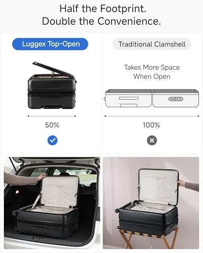 LUGGEX Checked Top Opening Suitcase, Expandable Polycarbonate, Black, 24" | Checked Luggage, Top Opening Design, 100% PC Hard Shell, Expandable Storage, TSA Approved Lock, 63L-70L Capacity, FX-Core - color: Black, size: Checked Medium 24-Inch