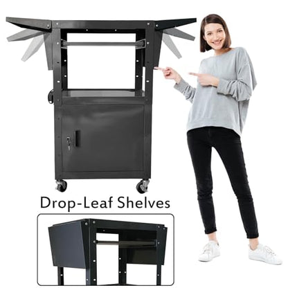 AV Cart with Locking Cabinet and Keyboard Tray Height Adjustable Utility Cart with Extra Storage,Computer Cart with Wheels and Power Strip for Presentations Office Holds 300 Lbs(Black/43”x18”x43”) - size: 43”x18”x43”