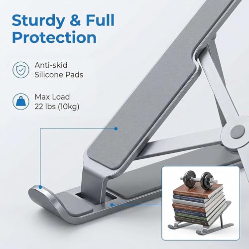 Adjustable Laptop Stand, Ergonomic Laptop Riser for Desk, Foldable & Portable Computer Stand Compatible with MacBook Air Pro, Dell, HP, Lenovo, All 10-17.3” Laptops - Black - color: Black