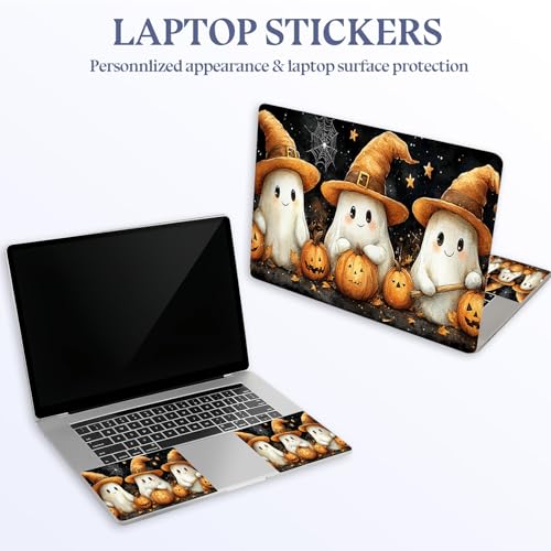 Universal Laptop Skin Sticker Decal,15.6 Inch Laptop Vinyl Cover for 13" 14" 15.6" Laptop,Scratch-Resistant Waterproof Protector Wrap,Reusable with Wrist Pads,Cute Spirit Pumpkins - color: Cute Spirit Pumpkins