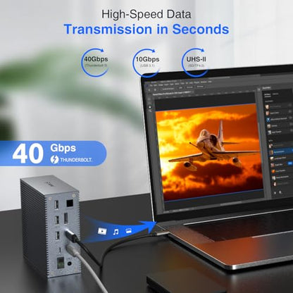 Tiergrade Thunderbolt 3 Dock, 18-in-1 Thunderbolt 3 USB C Docking Station with 8K DP, 1 Gbps Ethernet, USB-A 10Gbps, USB-C 3.2, SD/TF, Audio, Optical Out - size: 18 in 1-8K-10Gbps