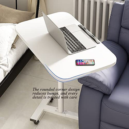Overbed Table Adjustable Overbed Table Portable 360° Tilting Laptop Computer Sofa Table,Over Chair Tables for Disabled with Wheels,Adjustable 90Cm Desk,White - color: White