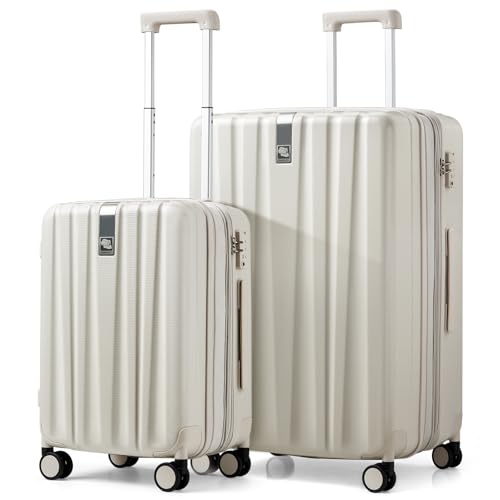 Hanke Expandable Hard Shell Luggage Sets 2 piece Carry On Luggage with Wheels Suitcases Lightweight Checked Travel Luggage Rolling Large Suitcase Travel Luggage Bag Woman Men 20/29 Inch(Ivory White) - color: Ivory White, size: Expandable 2 piece Set（20/29