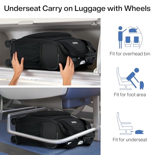 MILADA Underseat Carry On Luggage with Wheels, Airline Approved 16-inch Spinner Small Suitcase, Softside Travel Luggage, Personal Item Overnight Bag, Business Mini Suitcase for Women and Men, Black - color: Black