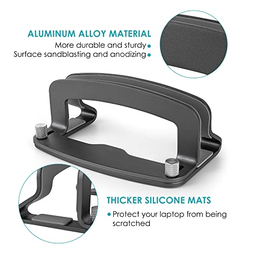 LOTEYIKE Aluminum Vertical Laptop Stand, MacBook Pro Laptop Vertical Stand Dock Holder with Adjustable Slot Fits All Laptops Notebook Tablets MacBook Air- Save Space & Improve Airflow, Grey | with Adjustable Slot Fits All Laptops Notebook Tablets MacBook