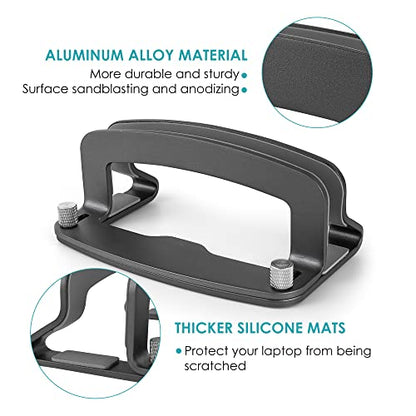 LOTEYIKE Aluminum Vertical Laptop Stand, MacBook Pro Laptop Vertical Stand Dock Holder with Adjustable Slot Fits All Laptops Notebook Tablets MacBook Air- Save Space & Improve Airflow, Grey | with Adjustable Slot Fits All Laptops Notebook Tablets MacBook