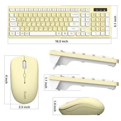 Wireless Keyboard and Mouse Combo, Full-Sized Wireless Keyboard and Adjustable DPI Mouse, 2.4GHz USB Receiver, Keyboard and Mouse for PC, Windows, Desktop, Laptop (Canary Yellow) - color: Canary yellow