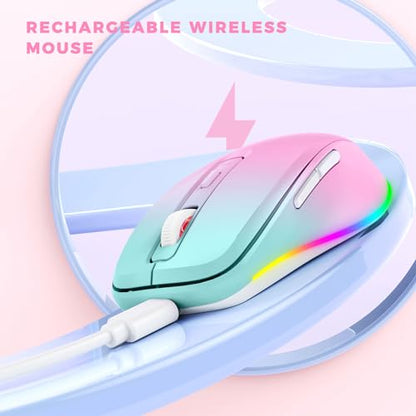 PEIOUS Wireless Mouse Jiggler - LED Wireless Mice with Build-in Mouse Jiggler Mover, Rechargeable Moving Mouse for Computer with Undetectable Random Movement Keeps Computer Awake - Gradient Pink - color: Gradient Pink
