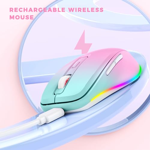 PEIOUS Wireless Mouse Jiggler - Keep Computers Awake, Gradient Pink | Rechargeable LED Mouse, Silent Clicks, Adjustable DPI and Random Movement Keep Computers Awake for Laptop/PC/Mac - color: Gradient Pink
