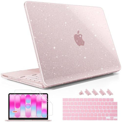 May Chen Compatible with MacBook Neo 13 inch Case 2026 Model A3404, Plastic Hard Shell,Keyboard Cover,Screen Protector,Dust Plug, for MacBook Neo 13" with A18 Pro Chip, Glitter Sakura Pink - color: Glitter Sakura Pink