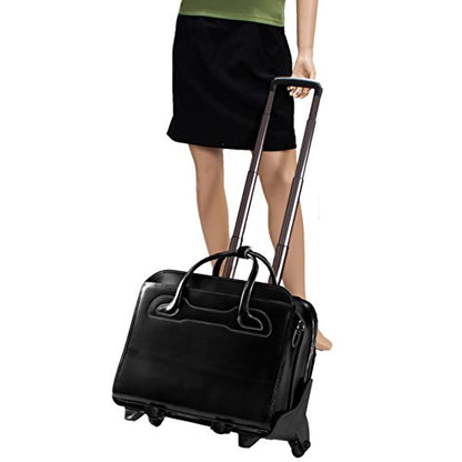 McKleinUSA McKlein WILLOWBROOK, 17" Leather Detachable -Wheeled Ladies' Laptop/Computer & Tablet Business Briefcase Bag/Women's Rolling Overnight Travel Bag, Removable trolley case - color: Black, size: 18"x8.75"x14.5"