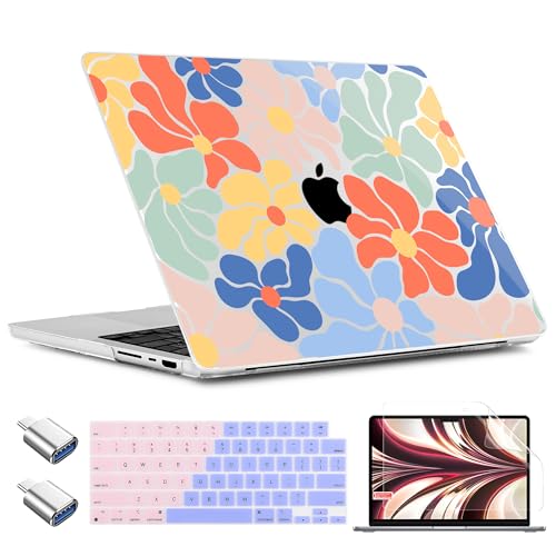 TWOLSKOO Compatible with MacBook Pro 14 inch Case M5 2026 2025-2021 Release M4 M3 M2 M1 Pro/Max Chip, Plastic Hard Shell & Keyboard Cover & USB C to USB Adapter & Screen Film, Chamomile Blue - color: Chamomile Blue