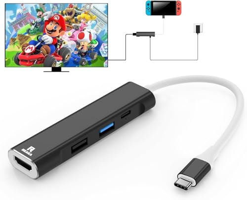 RREAKA Switch Dock for Nintendo Switch 1& OLED, 4 in 1 Switch TV Adapter with 4K HDMI, USB 3.0 Port, Type C 100W Charging, Portable Mini Switch Docking Station (NOT for 2)