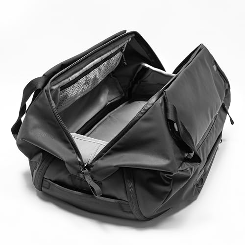 Peak Design Travel Duffelpack 45-65L, Black, Weatherproof Duffel Backpack, Expandable Design, Extra-Long Zip Path, Stowable Straps, Fits Packing Cubes and Camera Cubes, Versatile Duffel Bag for Travel - color: Black