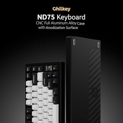 OOCTPK Chilkey ND75 Aluminum Keyboard 75% Percent Wireless Gaming Mechanical Keyboard with LCD Screen, Quick Assembly, BT/2.4G/USB-C, Hot Swappable Per-Key RGB Custom Keyboard for Laptop Office PC - color: Black, size: 1.2mm PCB Flex Cut