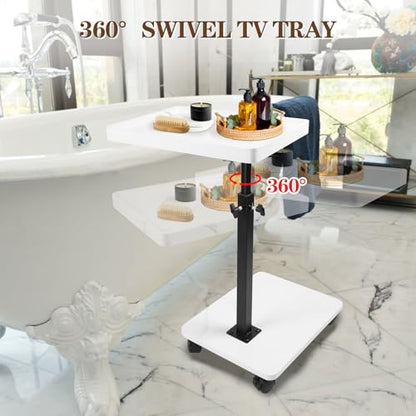 C Table Side Table End Table Adjustable Height，C Shaped End for Couch，Snack Tables,360°Swivel TV Tray Sofa Table， For Small Spaces，Side Tables living room and bedroom for Sofa, Bed,Chair(White) - color: White