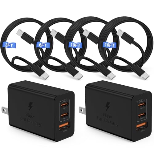 65W USB C Charger Block, Super Fast Charging Station/3+6+10+10ft Type C Cable Cord Long,100W Laptop Adapter for MacBook Pro/Air/iPhone 17 16 15 Pro/Samsung Galaxy S26 S25 S24 S23 S22 S21 20 Ultra/Plus - color: C Dark Blacks, size: 3 Feet 6 Feet 10 Feet 10