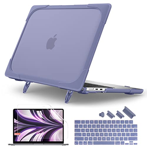 Batianda Heavy Duty Case for MacBook Air 13.6 inch with Stand,Lavender Grey | Fits M5 M4 M3 M2 Chip 2026-2022 Model, Ergonomic Stand Holds 22 lbs, Shockproof Bumper, with Keyboard Cover Screen Protector - color: Lavender Grey