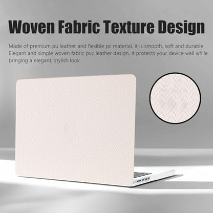 Woven Logo Cutout Case for MacBook Air 15 inch 2026 2025-2023 M5 M4 M3 M2 | Model A3448 A3241 A3114 A2941, Woven Fabric Mac Air 15 Case Braided Textured Leather Hard Shell Cover & Keyboard Skin, Beige - color: #Woven Beige