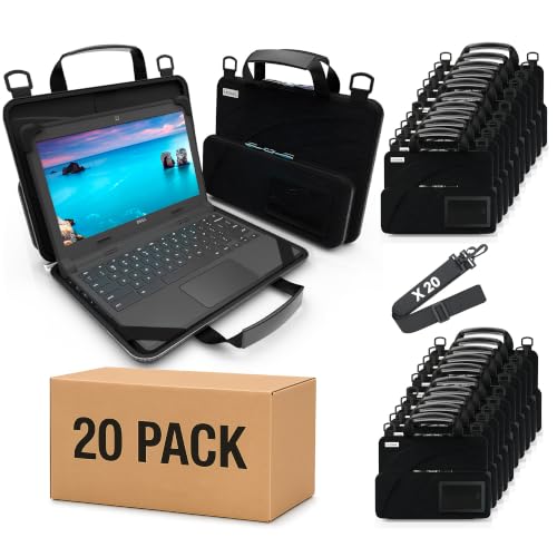 11-11.6 Inch Always-on Chromebook Protective Hard Shell Case Cover with Pouch and Shoulder Strap, Fits MacBook Neo 13 inch (20 Pack) - color: 20 Pack Black Fabric