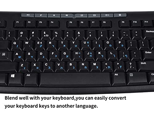 2PCS Hebrew Keyboard Stickers Black Background with Blue Letters Replacement Sticker for PC Computer Laptop Notebook Desktop Keyboards, Matte Vinyl Alphabet -Each Unit: 0.43" x 0.51" - color: Hebrew-Blue/White