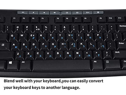 2PCS Hebrew Keyboard Stickers Black Background with Blue Letters Replacement Sticker for PC Computer Laptop Notebook Desktop Keyboards, Matte Vinyl Alphabet -Each Unit: 0.43" x 0.51" - color: Hebrew-Blue/White