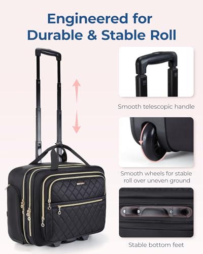 BAGSMART Women's Rolling Laptop Bag for 15.6 Inch Laptop, Black | Underseat Carry-On Luggage with TSA Lock, Wheeled Computer Briefcase for Travel Work Business
