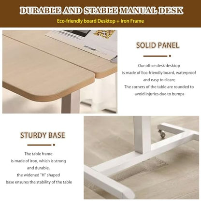 Home Movable Sofa Side Table, Height Adjustable Laptop Desk, Portable Bedside Table with Wheels, Tiltable Freestanding Standing Desk, Easy to Install