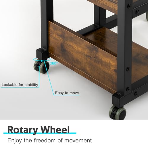 Hadulcet C Shaped Side Table Adjustable, Height Adjustable C Table with Wheels and Storage Shelves for Couch Bed Recliner Rustic Brown - color: Romantic Brown, style: Modern
