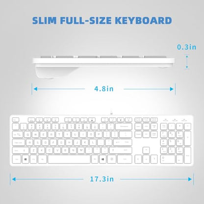Wired USB Keyboard, Comfortable Quiet Chocolate Keys, Durable Ultra-Slim Computer Keyboard Wired(QWERTY) for PC, Windows 11/10/8/7/XP/Vista KB1430 (White, Wired Keyboard for Windows) - color: White