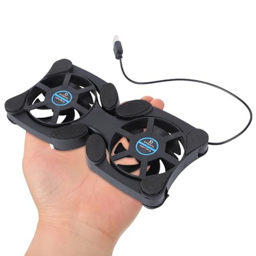 KALLORY Portable Foldable Laptop Cooler Cooling Pad with Dual Fans for Notebooks, Compact Dark USB Computer Cooler Stand for Travel and Home Use