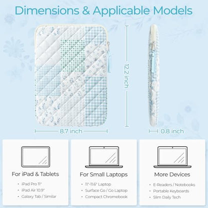 11.6 inch Cotton Quilted Laptop Sleeve for Women, Aesthetic Puffy Laptop Case Carrying Bag Compatible with MacBook Air/Pro 11.6, Soft Computer Liner Bag (Green Blue Pin, 11.6 inch) - color: Green Blue Pin, size: 11.6 inch