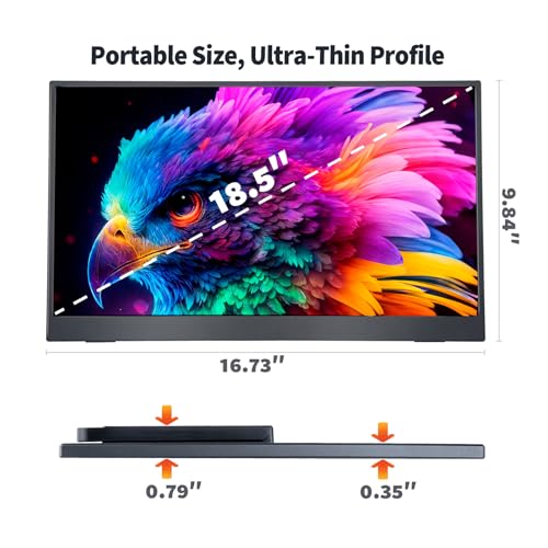18.5 Inch Large Portable Monitor for Laptop, 120Hz 1080P FHD IPS Portable Travel Second Screen Display for/Phone/Xbox PS4/5, 100% sRGB, Dual Speakers, VESA & Storage Bag - size: 18.5