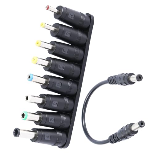 DC Power Adapter DC5521 Laptop Plug 5.5mmx 2.1mm Female to Male | 8-in-1 Universal Connector Adapter with DC 5.5mm x2.1mm Black Tuning Fork Cable 8.66 in/22cm