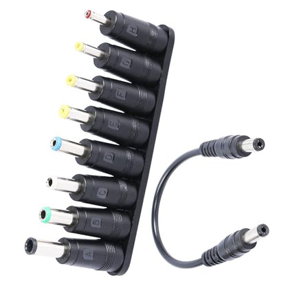 DC Power Adapter DC5521 Laptop Plug 5.5mmx 2.1mm Female to Male | 8-in-1 Universal Connector Adapter with DC 5.5mm x2.1mm Black Tuning Fork Cable 8.66 in/22cm