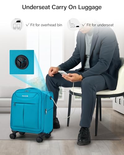 Hanke Underseat Carry On Luggage with Wheels, Lightweight Small Suitcase Airline Approved 16 Inch Softside Personal Item Travel Bag for Women Men, Compact Under Seat Luggage.(Caribbean Blue) - color: Caribbean Blue