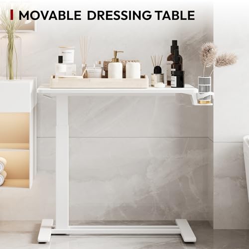 SANODESK Mobile Standing Desk with Hidden Wheels,Pneumatic Laptop Desk Rolling Computer Cart Movable Height Adjustable Small Sit Stand Desk for Home Office(31.5" W x 15.7" D,White) - color: White, size: 32x18