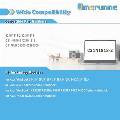 37Wh C21N1818-2 B21N1818 B21N1818-2 C21N1818 Laptop Battery Replacement for Asus VivoBook 14 412FA F412 F412DA FJ F412FL F412UA A412DA A412FJ A412FA A412FL A412UA X412FJ X412FL X412UA X412UF X412UB
