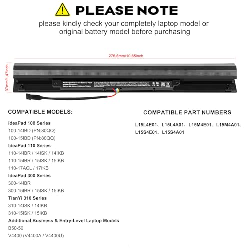 Futurebatt L15L4A01 Battery for Lenovo V4400 Ideapad 100-14IBD 100-15IBD 110-15ISK 110-17ACL 110-17IKB 300-15ABM 300-15IBR 300-15IBY 300-15IBR 300-15IBY 300-15IBY 300-15ISK 300-17ISK 80Q70021US 80UD - size: L15L4A01