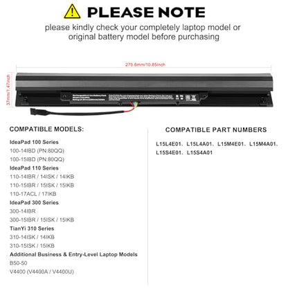Futurebatt L15L4A01 Battery for Lenovo V4400 Ideapad 100-14IBD 100-15IBD 110-15ISK 110-17ACL 110-17IKB 300-15ABM 300-15IBR 300-15IBY 300-15IBR 300-15IBY 300-15IBY 300-15ISK 300-17ISK 80Q70021US 80UD - size: L15L4A01