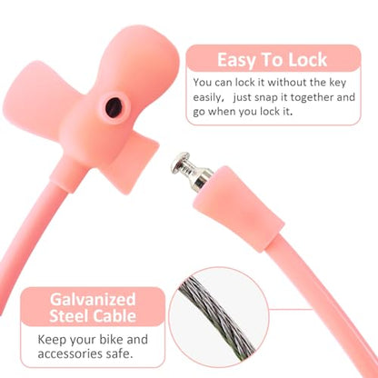 Bike Cable Lock with Keys,Silicone Covered Kids Cable Lock Cartoon Lock,2 Feet Lock for Bike,Door,Skateboard,Helmet and More(Light Pink, Large) - color: Light Pink
